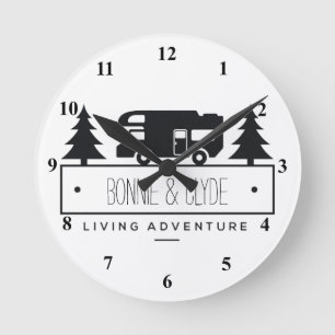 Retired RV Camping Campers Personalised Names Round Clock