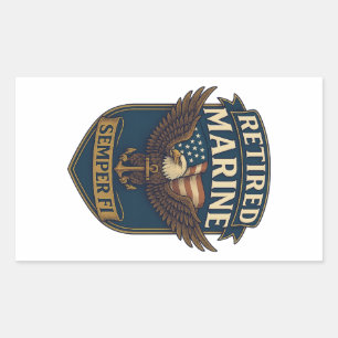 Retired Semper Fi Marine over eagle & flag Rectangular Sticker