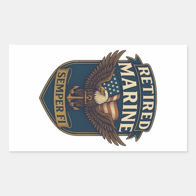Retired Semper Fi Marine over eagle & flag Rectangular Sticker (Front)