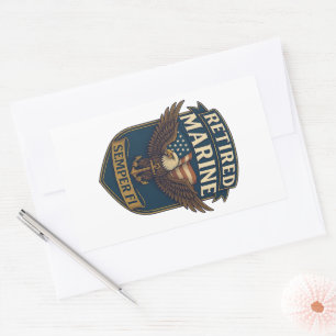 Retired Semper Fi Marine over eagle & flag Rectangular Sticker