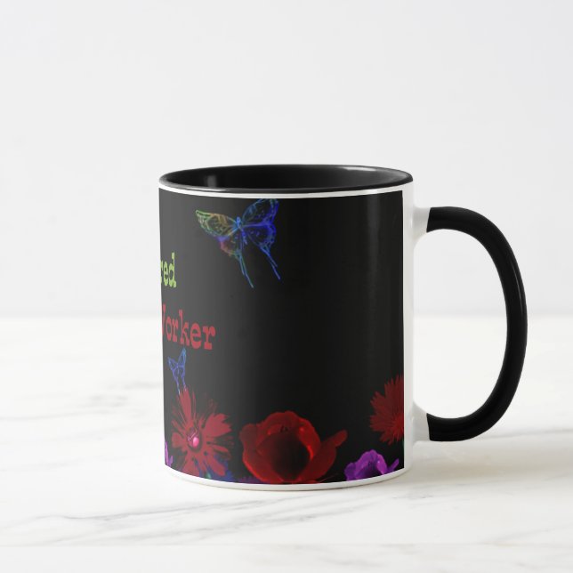 Retired Social Worker, abstract floral design Mug (Right)
