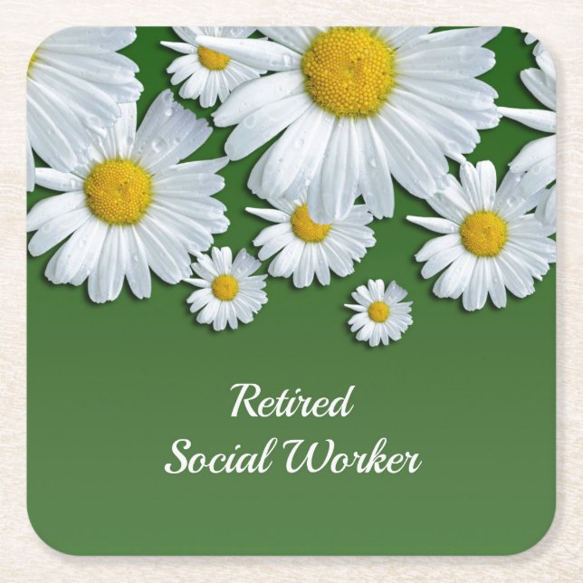 Retired Social Worker, floral design, Square Paper Coaster (Front)