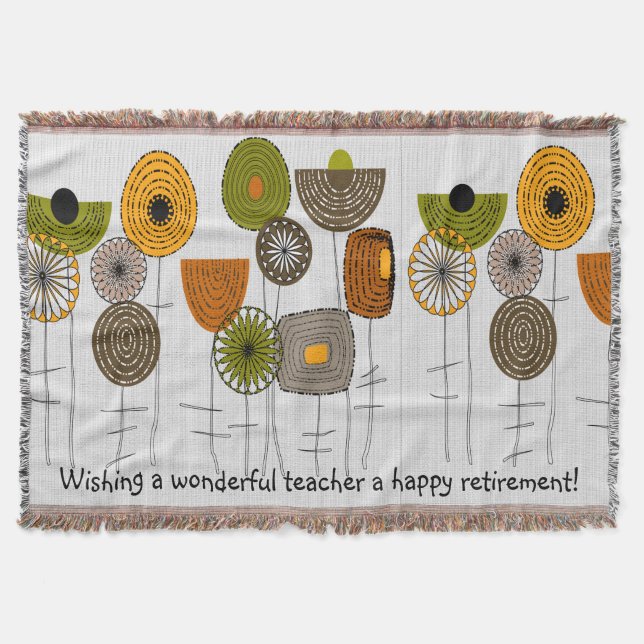 Retired Teacher Artsy Autumn Flowers Throw Blanket (Front)