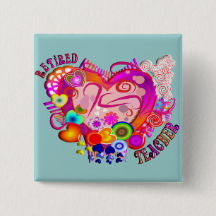 Retired Teacher Artsy Retro Heart 15 Cm Square Badge