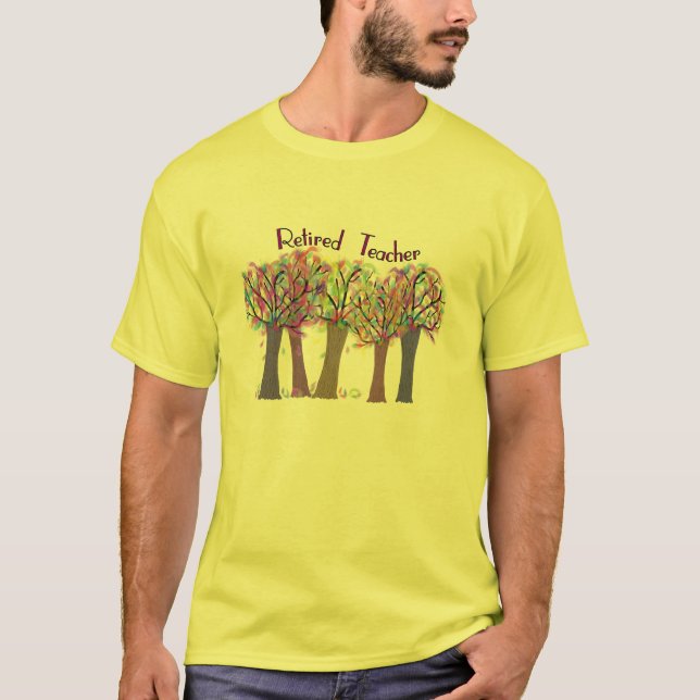 Retired Teacher Artsy Trees Design T-Shirt (Front)