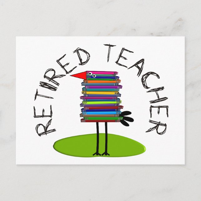 Retired Teacher "Book Bird" Gifts Postcard (Front)