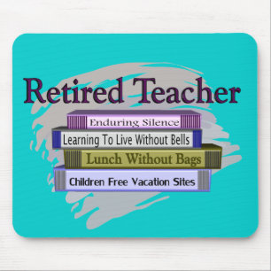 Retired Teacher "Funny Stack of Books" Design Mouse Pad