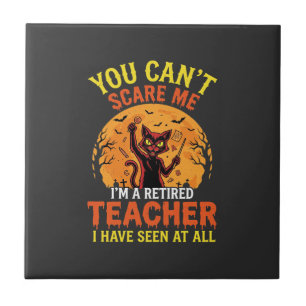 Retired Teacher Halloween Pumpkin Cat Design_1 Tile