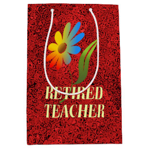 Retired Teacher, Rainbow Daisy Design Medium Gift Bag