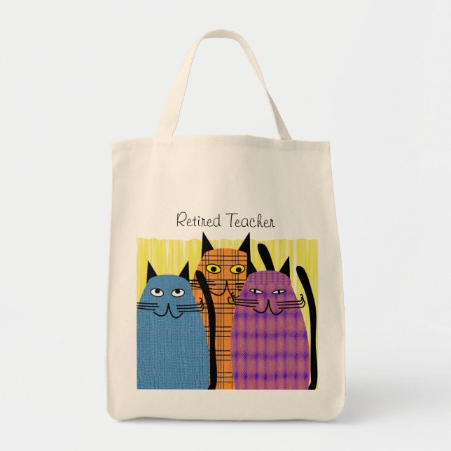 Retired Teacher Tote Bag  Folk Cats (Front)
