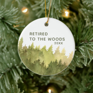 Retired To The Woods Personalised Watercolor Trees Ceramic Tree Decoration