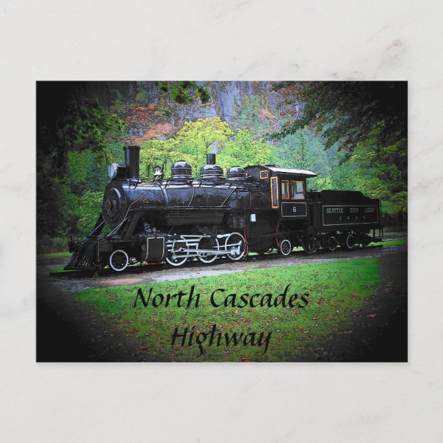 Retired Train Engine From Seattle Postcard (Front)