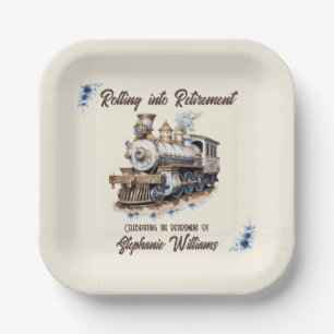 Retired Travel Theme Rolling into Retirement Train Paper Plate