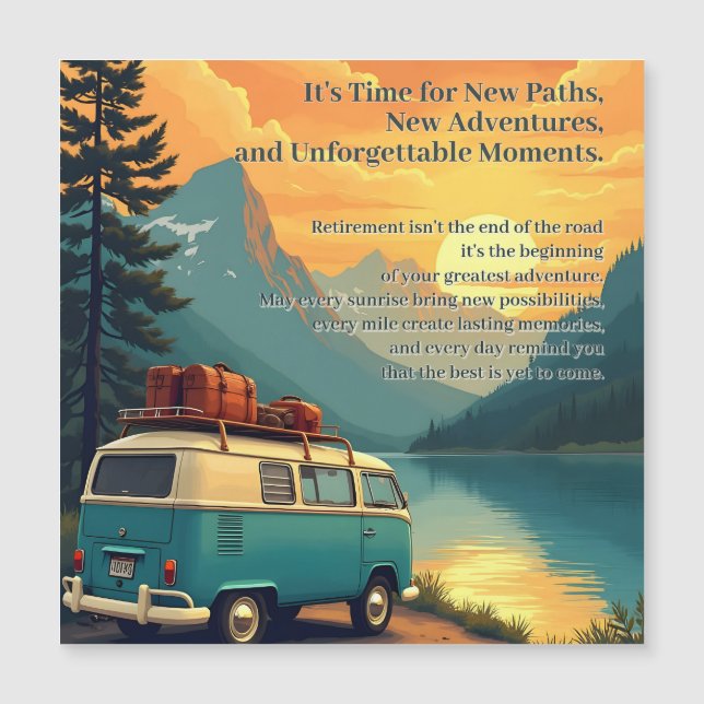 Retirement Adventure Camper Mountain Sunset Scene (Front)
