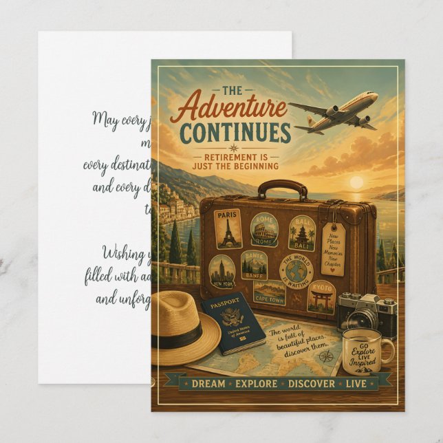 Retirement Adventure with Vintage Travel Suitcase (Front/Back)