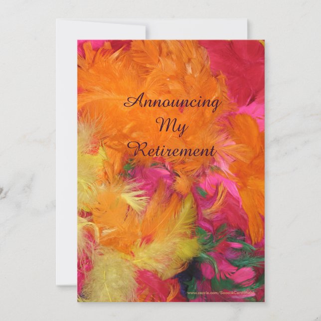 Retirement Announcement, Orange Pink Feathers Announcement (Front)