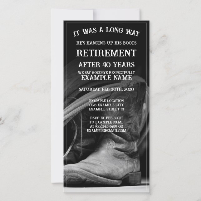 Retirement announcement with cowboy hat and boots (Front)