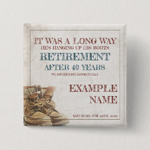 Retirement announcement with old spurs 15 cm square badge