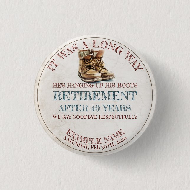 Retirement announcement with old spurs 3 cm round badge (Front)