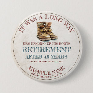 Retirement announcement with old spurs 7.5 cm round badge