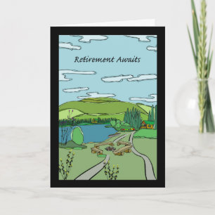 Retirement Awaits, Lake Cabin Scene, Illustration Card