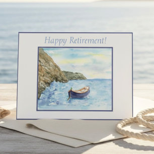 Retirement Beach Coastal Boat Watercolor Ocean Card