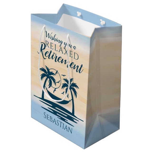 Retirement Beach Hammock Relaxed Medium Gift Bag (Back Angled)