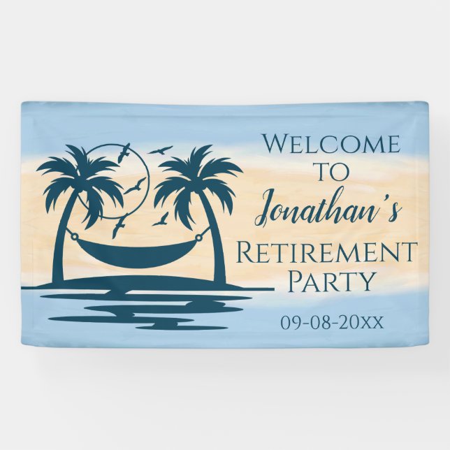 Retirement Beach Palm Trees Hammock Party Welcome Banner (Horizontal)