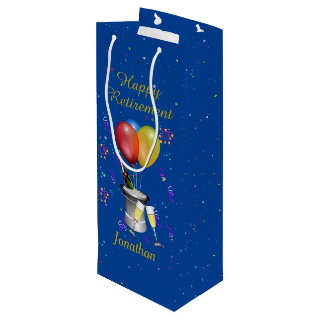 Retirement Blue Celebration Sparkling  Wine Gift Bag (Back Angled)
