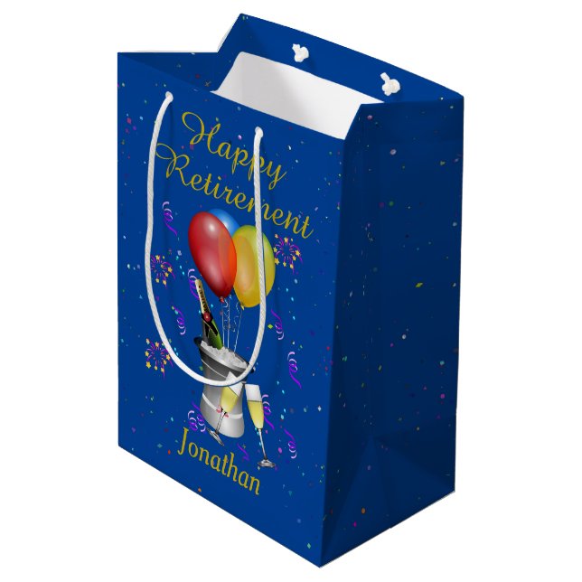 Retirement Blue Celebration Sparkling Wine   Medium Gift Bag (Back Angled)