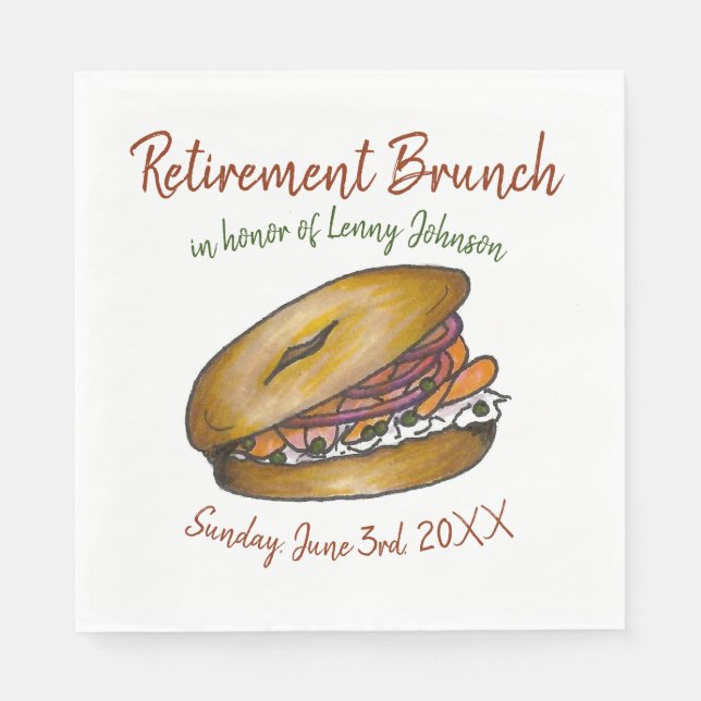 Retirement Breakfast Brunch Bagel Lox Capers Onion Napkin (Front)