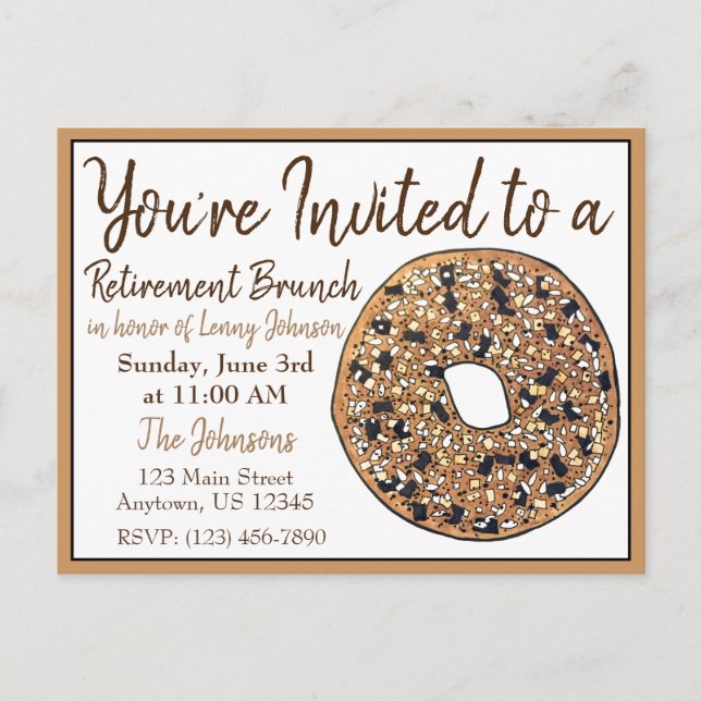 Retirement Breakfast Brunch Everything Bagel Invitation Postcard (Front)