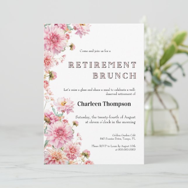 Retirement Brunch Invitation • Floral Farewell  (Standing Front)