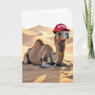 Retirement Camel Wearing a Red Cap Card