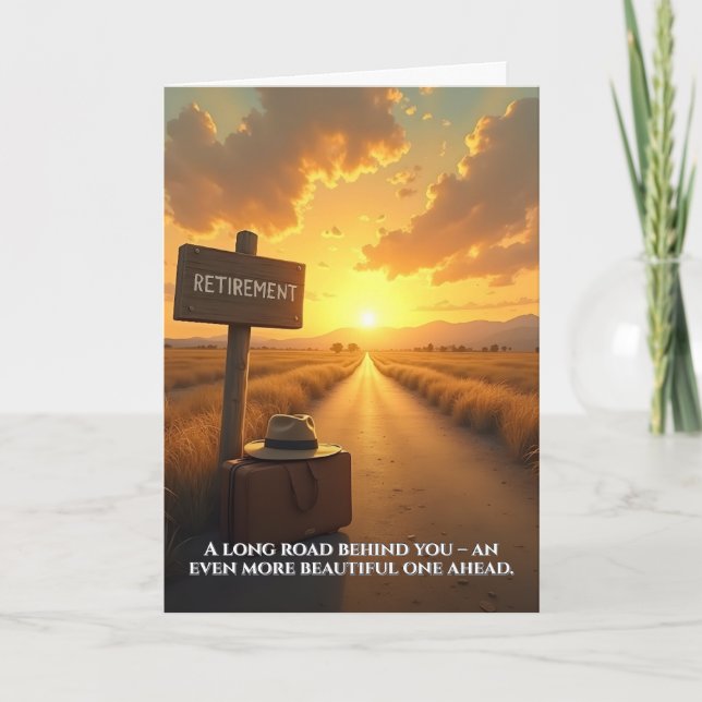 Retirement Card with Sunset Road and Quote Design (Front)