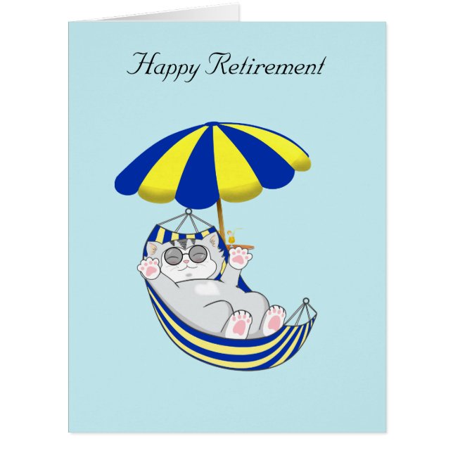 Retirement Cat in Hammock on Light Blue (Front)