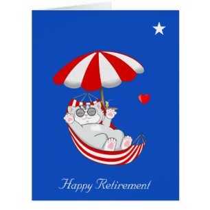 Retirement Cat in Hammock & Star on Royal Blue