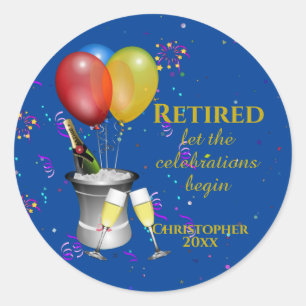 Retirement Celebration Blue Classic Round Sticker