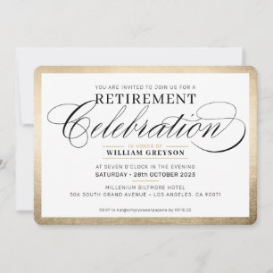 RETIREMENT CELEBRATION DINNER elegant gold black Invitation