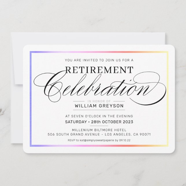 RETIREMENT CELEBRATION DINNER modern rainbow colou Invitation (Front)