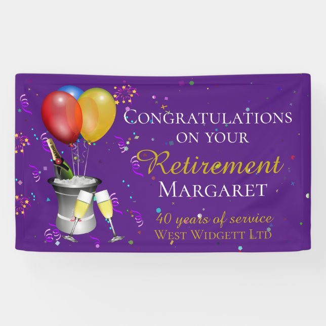 Retirement Celebration Fizz Congratulations Purple Banner (Horizontal)