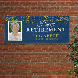 Retirement Celebration Party Glitter Photo Blue Banner