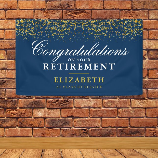 Retirement Celebration Party Gold Glitter Blue Banner (Creator Uploaded)