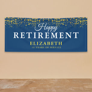 Retirement Celebration Party Gold Glitter Blue Banner