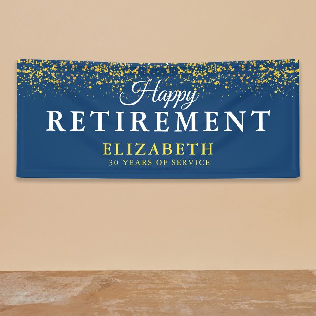 Retirement Celebration Party Gold Glitter Blue Banner (Creator Uploaded)