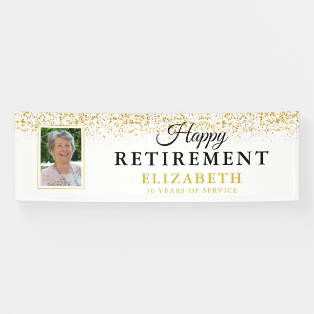 Retirement Celebration Party Gold Glitter Photo Banner (Horizontal)