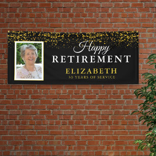 Retirement Celebration Party Gold Glitter Photo Banner