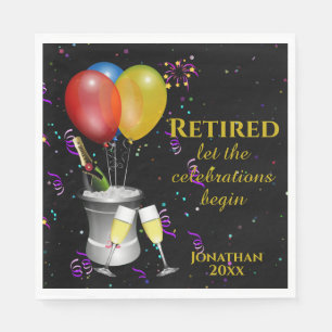 Retirement Champagne Celebration Black Paper Napkin