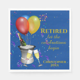 Retirement Champagne Celebration Blue Paper Napkin
