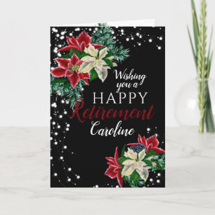 Retirement Christmas Poinsettia Black Card